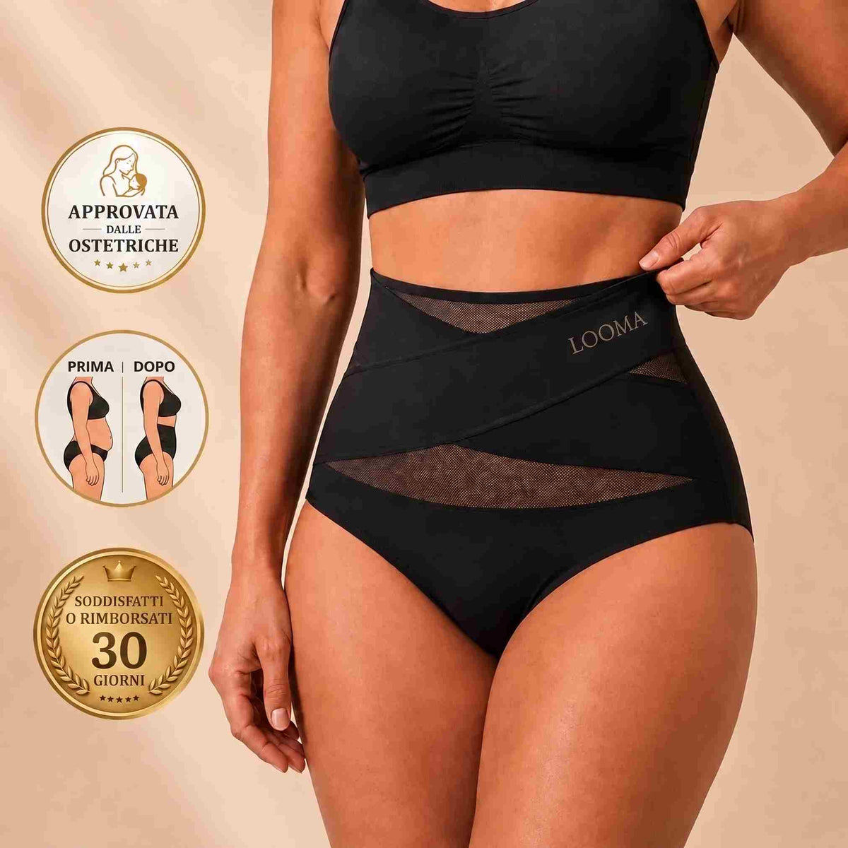 Mutanda modellante post-partum a fascia incrociata 360°